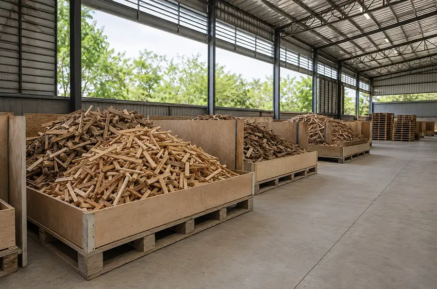 Bảo quản vụn gỗ trong kho khô ráo và phân khu rõ ràng